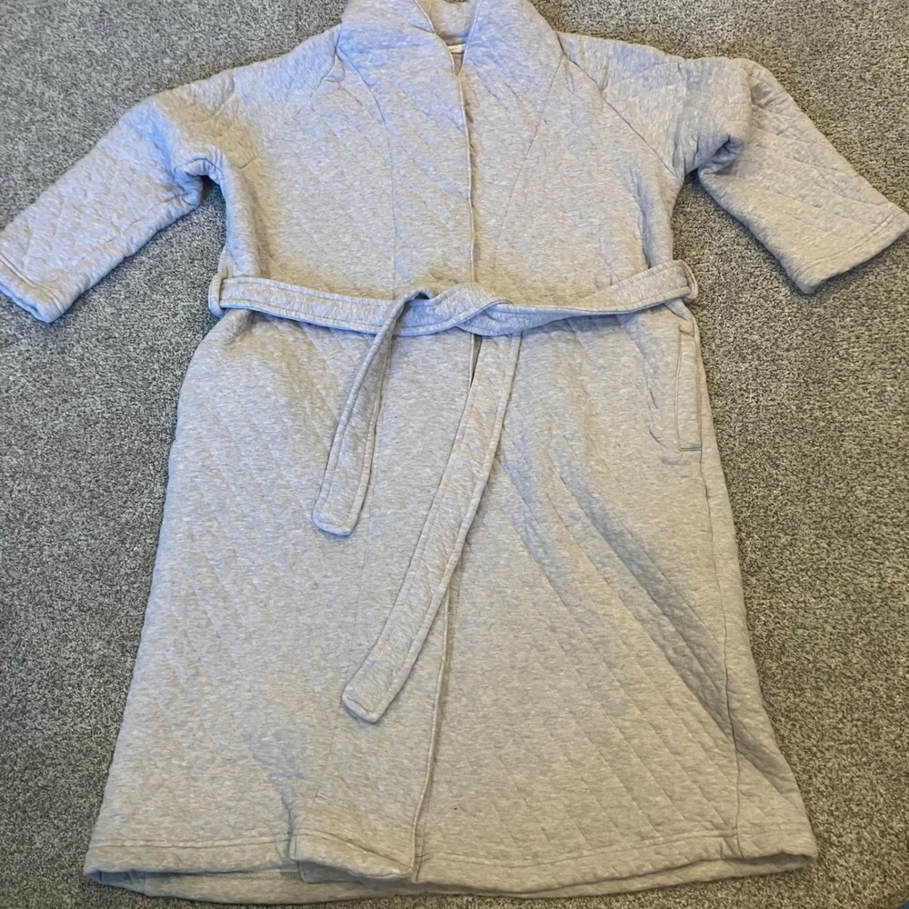 Haven Well Within Women Gray Quilted Wrap Robe Large Cotton Blend Belted Pocket